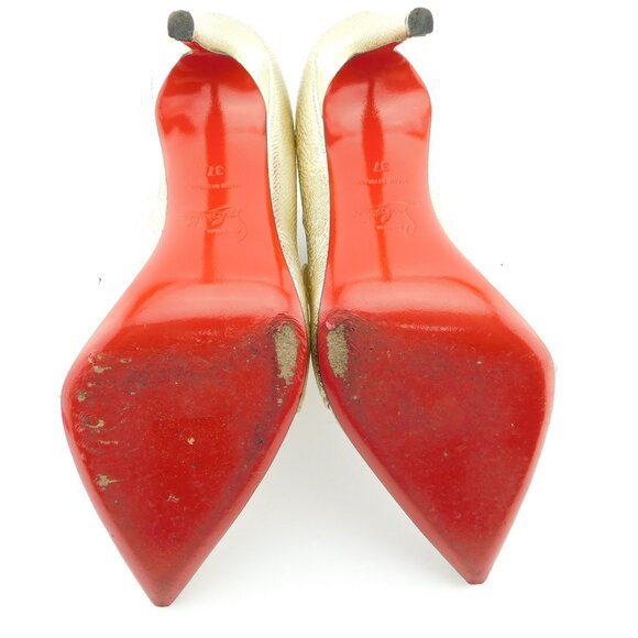 CHRISTIAN LOUBOUTIN Platinum Shimmer Foil Leather Strap Ankle Boots Heels 37 - Picture 8 of 10